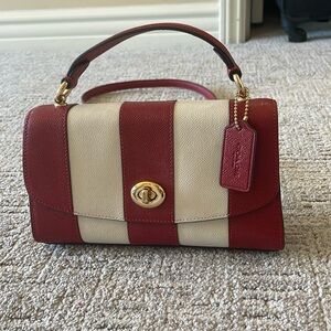 Coach red and white strip purse